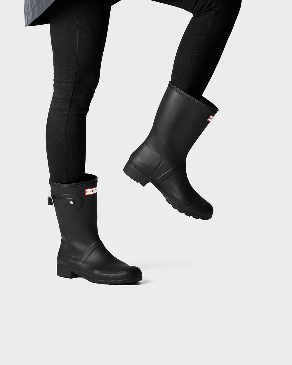Womens Short Rain Boots - Hunter Original Tour Foldable (18FODAIUN) - Black